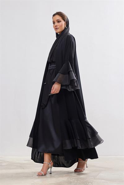 Organza Details Abaya - BLACK