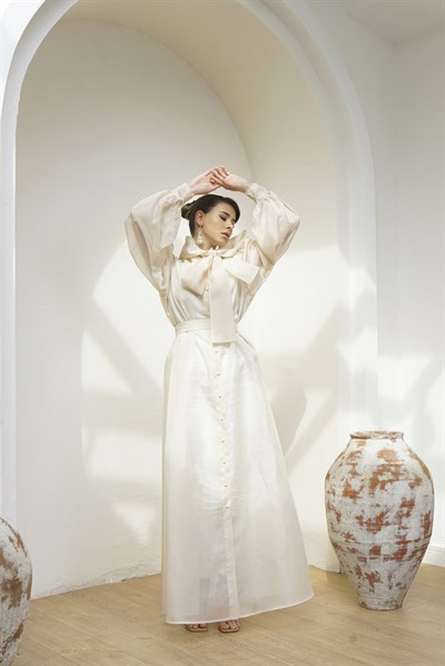 ORGANZA DRESS ABAYA - BEIGE