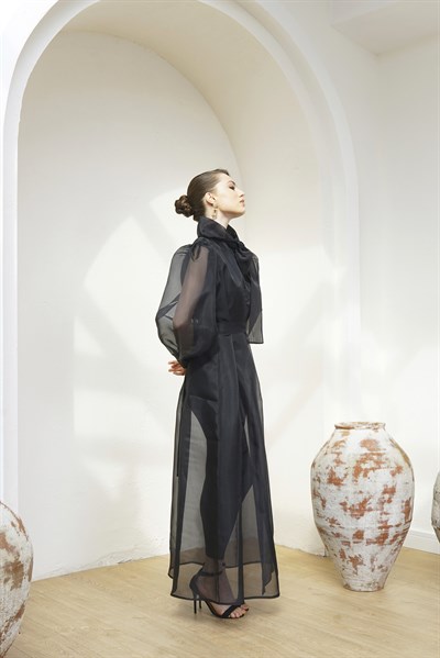 ORGANZA DRESS ABAYA - BLACK