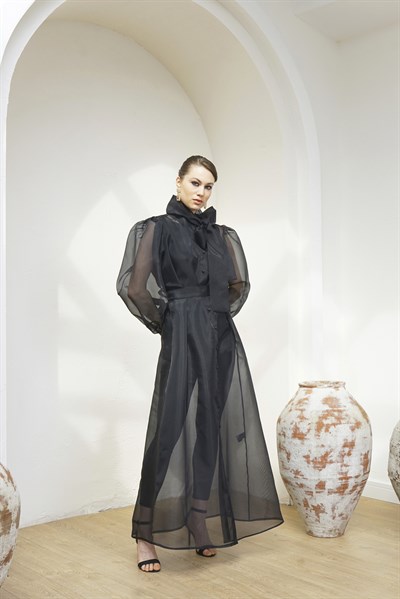 ORGANZA DRESS ABAYA - BLACK