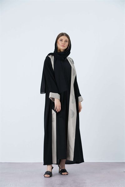 PALM ABAYA BLACK-GREY