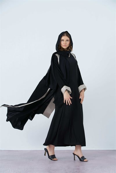 PALM ABAYA BLACK-GREY