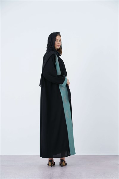 PALM ABAYA BLACK-GREEN