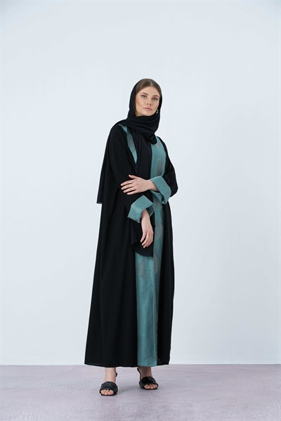 PALM ABAYA BLACK-GREEN