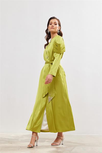 Roma Satin Abaya - LIGHT GREEN
