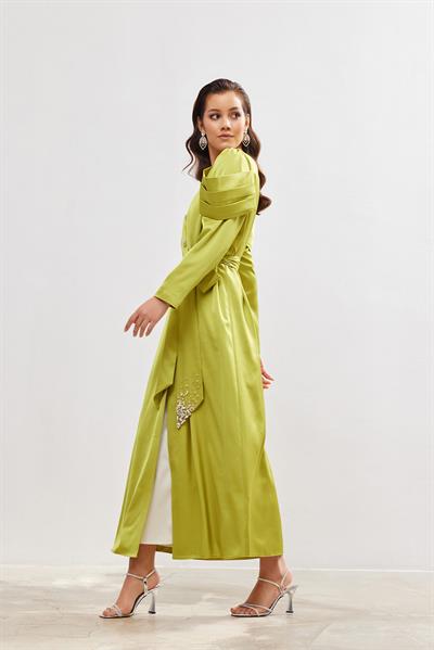 Roma Satin Abaya - LIGHT GREEN