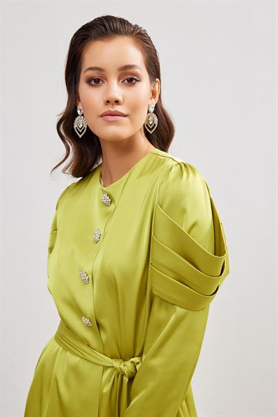 Roma Satin Abaya - LIGHT GREEN