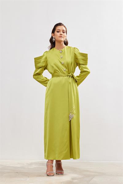 Roma Satin Abaya - LIGHT GREEN
