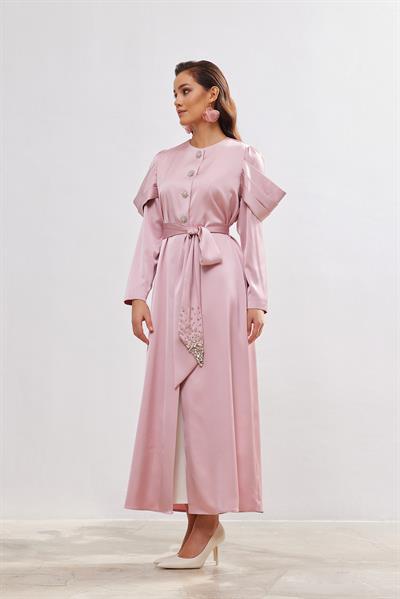 Roma Satin Abaya - POWDER