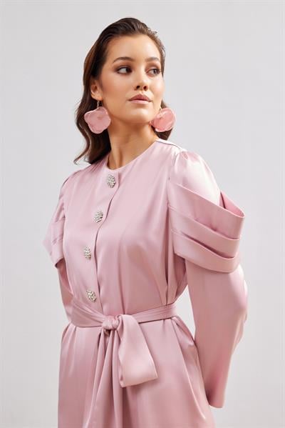 Roma Satin Abaya - POWDER