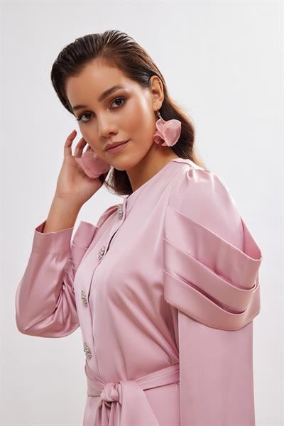 Roma Satin Abaya - POWDER