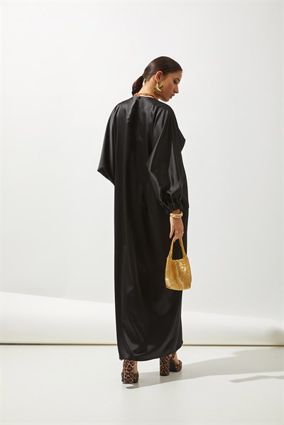 SATIN BOW ABAYA-BLACK
