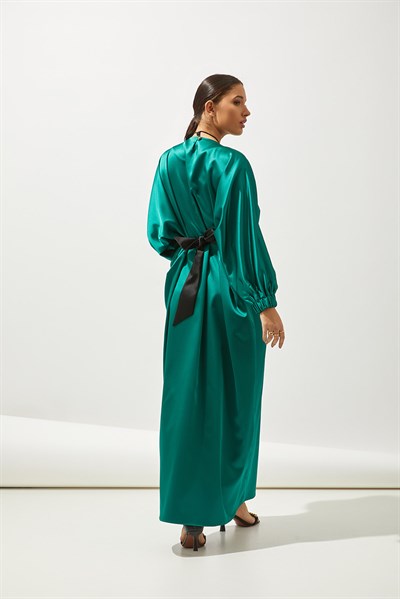 SATIN BOW ABAYA-GREEN