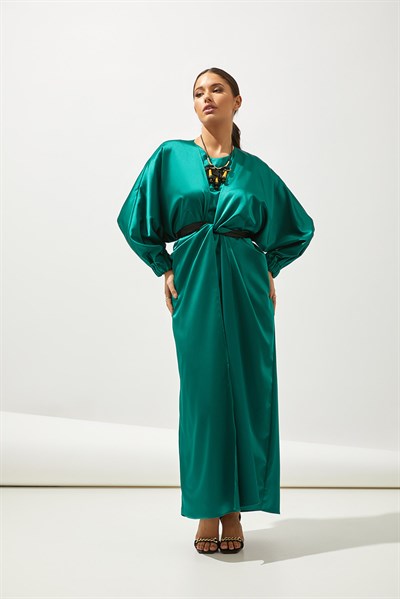SATIN BOW ABAYA-GREEN