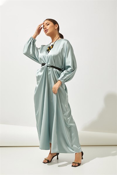 SATIN BOW ABAYA-MINT