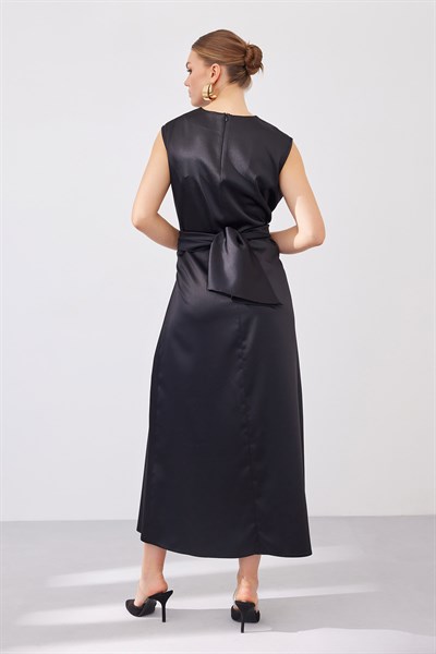 SATIN DRESS-BLACK