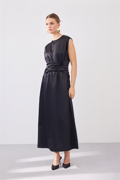 SATIN DRESS-BLACK