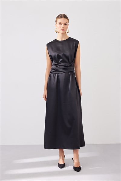 SATIN DRESS-BLACK