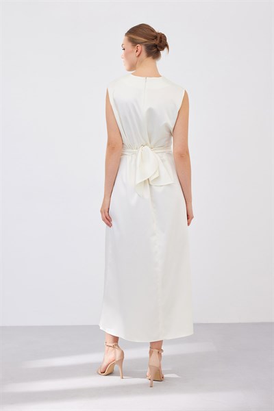 SATIN DRESS-CREAM