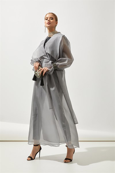 SHINE ORGANZA ABAYA-GREY
