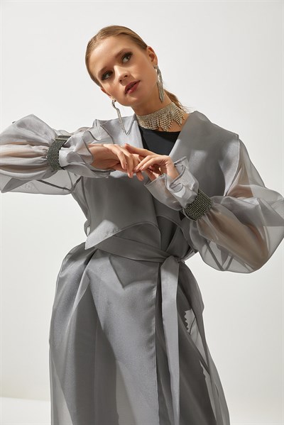 SHINE ORGANZA ABAYA-GREY