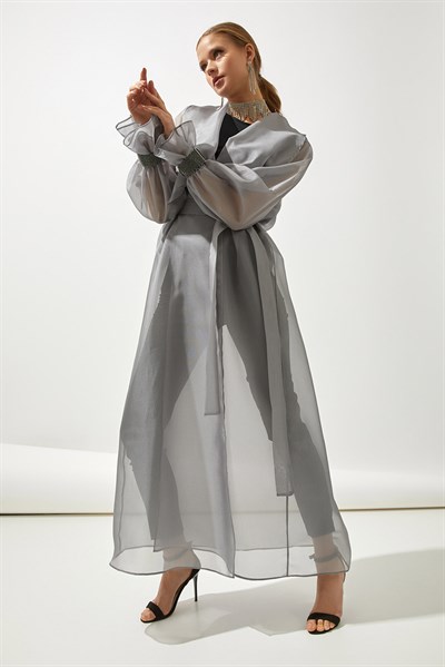 SHINE ORGANZA ABAYA-GREY