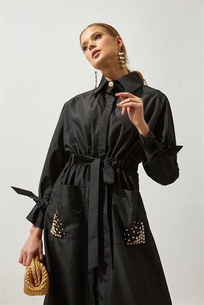 SHINE TRENCH COAT HANDMADE-BLACK
