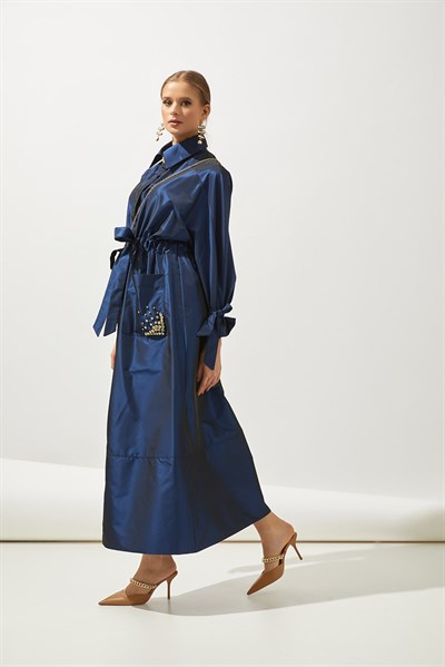 SHINE TRENCH COAT HANDMADE-BLUE