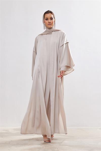 Silk Touch Abaya Dress Set - BEIGE