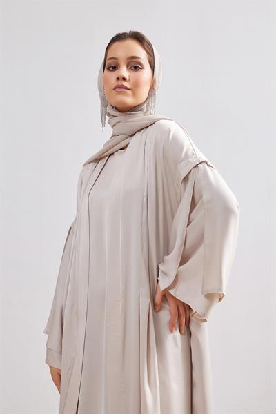 Silk Touch Abaya Dress Set - BEIGE