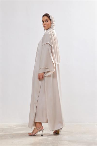 Silk Touch Abaya Dress Set - BEIGE
