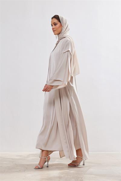 Silk Touch Abaya Dress Set - BEIGE