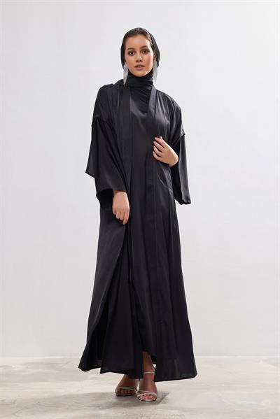 Silk Touch Abaya Dress Set - BLACK