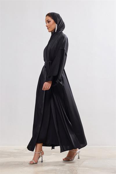 Silk Touch Abaya Dress Set - BLACK