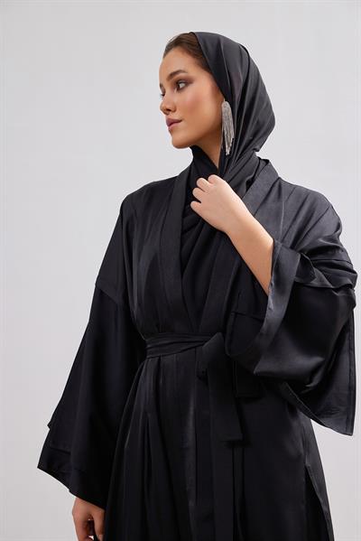 Silk Touch Abaya Dress Set - BLACK