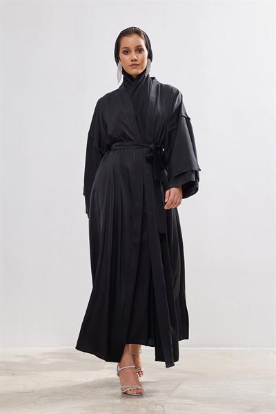 Silk Touch Abaya Dress Set - BLACK