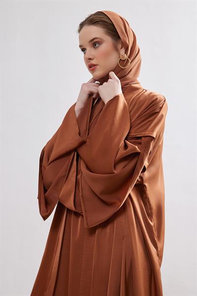 Silk Touch Abaya Dress Set - BROWN