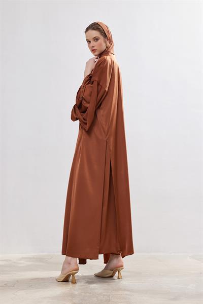 Silk Touch Abaya Dress Set - BROWN