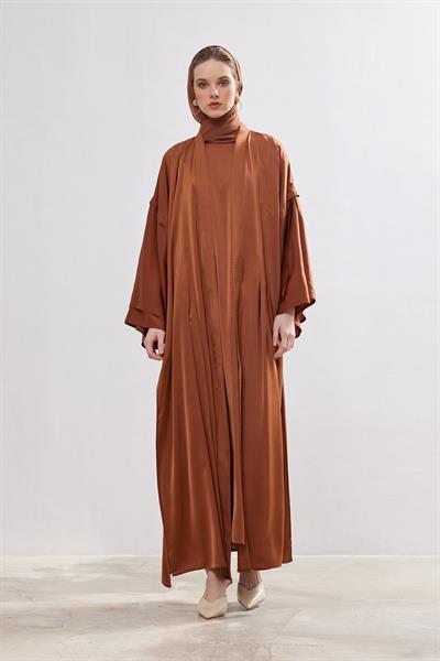 Silk Touch Abaya Dress Set - BROWN