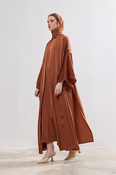Silk Touch Abaya Dress Set - BROWN