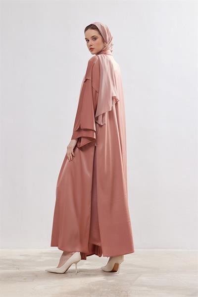 Silk Touch Abaya Dress Set - DARK POWDER