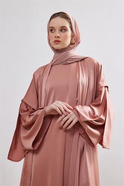 Silk Touch Abaya Dress Set - DARK POWDER
