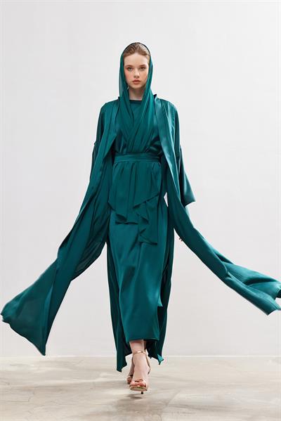 Silk Touch Abaya Dress Set - GREEN