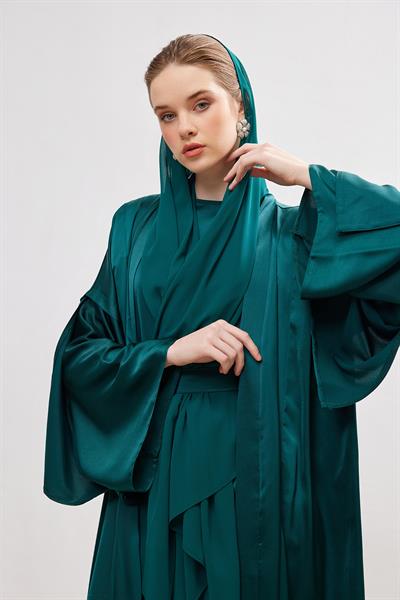 Silk Touch Abaya Dress Set - GREEN