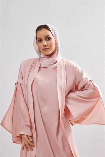 Silk Touch Abaya Dress Set - POWDER