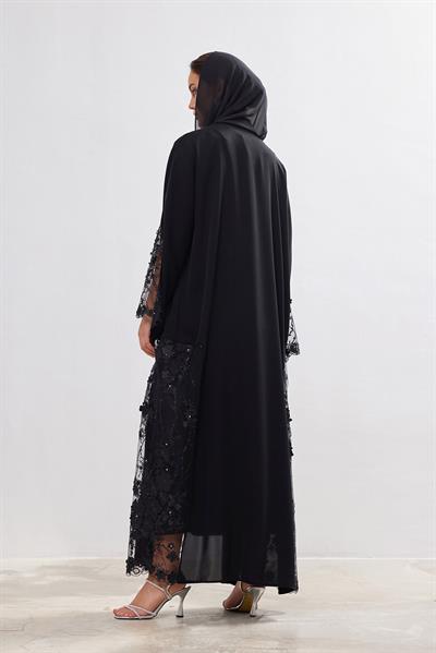 Silk Touch Dantella Abaya - BLACK