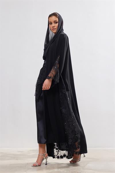 Silk Touch Dantella Abaya - BLACK