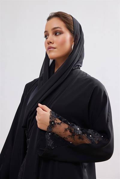 Silk Touch Dantella Abaya - BLACK
