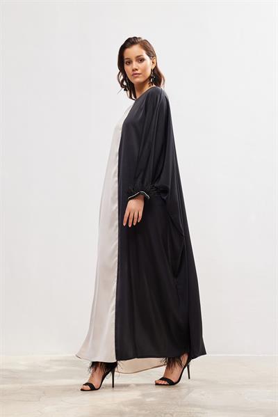 Silk Touch Two Color Kaftan - BLACK-BEIGE
