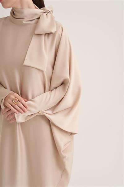 SOPHIE SATIN DRESS-BEIGE